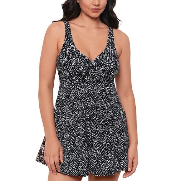 Swim Solutions Women's Abstract Bow Swimdress In Black White - Picture 1 of 7